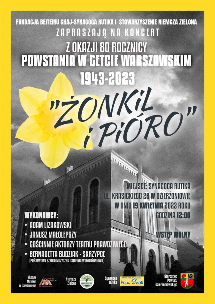 plakat promujący koncert z okazji 80. rocznicy Powstania w Getcie Warszawskim