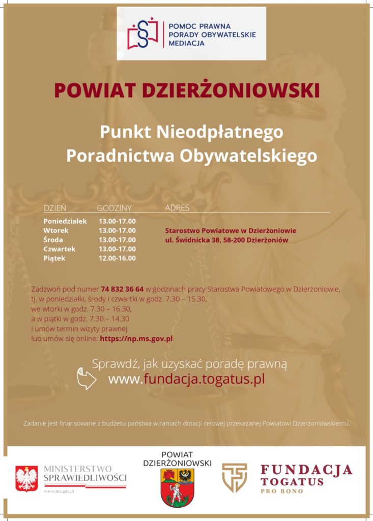 plakat promujący punkt nieodpłatnego poradnictwa obywatelskiego