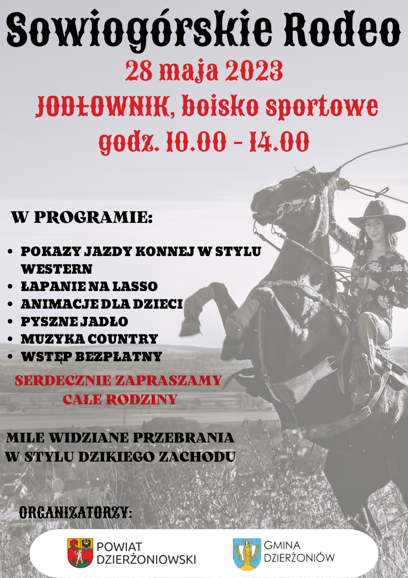Plakat z datą i programem Sowiogórskiego Rodeo