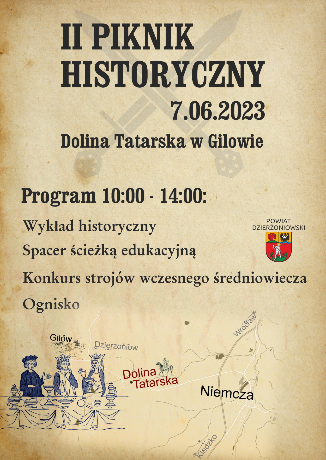 Plakat przedstawiający program pikniku historycznego
