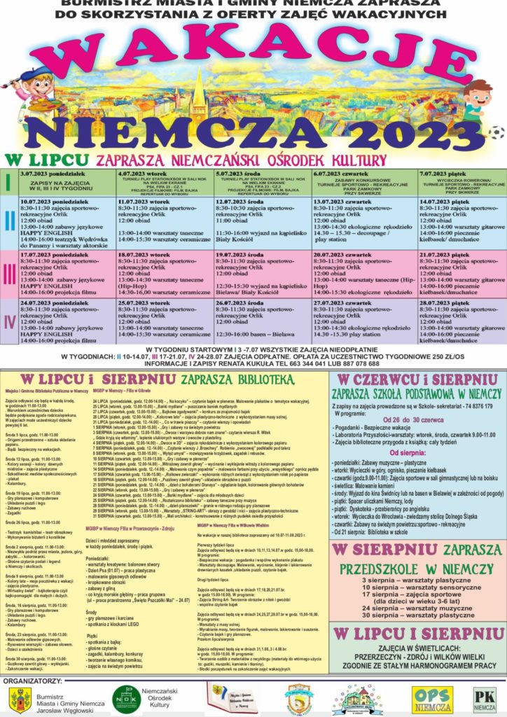 Kalendarz wydarzeń wakacyjnych w gminie Niemcza