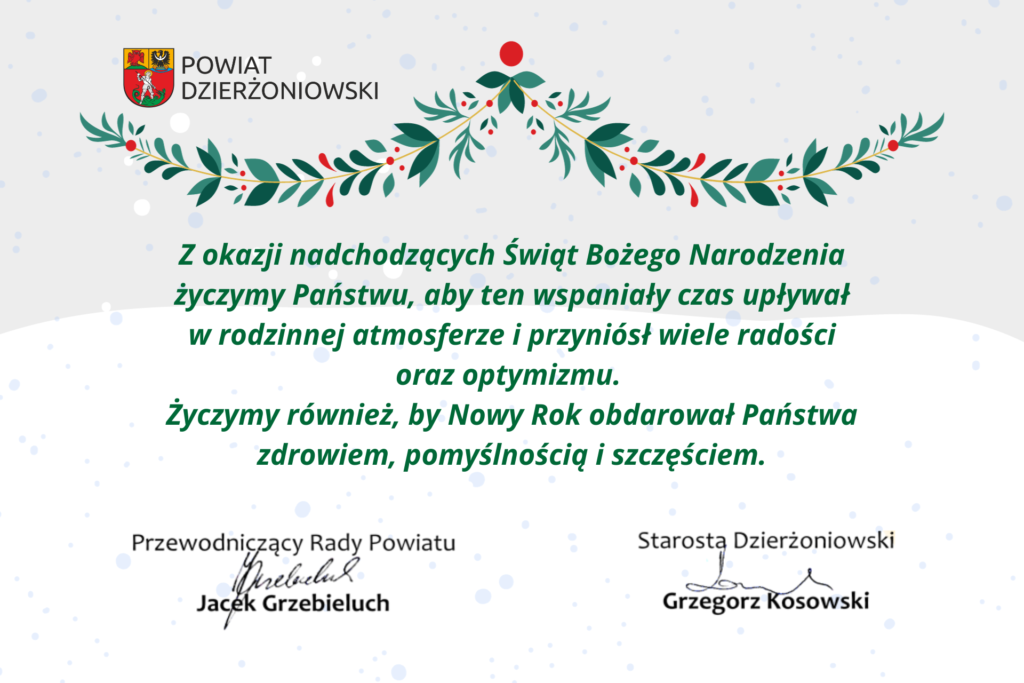 życzenia od starosty i przewodniczącego Rady Powiatu Dzierżoniowskiego 
