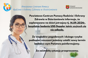 grafika z informacją o odwołaniu badań USG Dopller