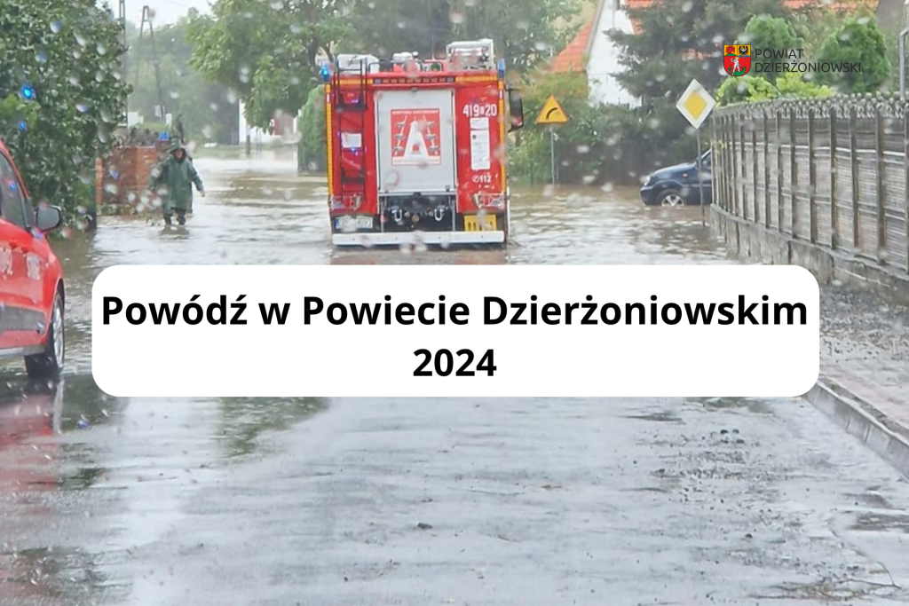 grafika z napisem Powódź w powiecie dzierżoniowskim