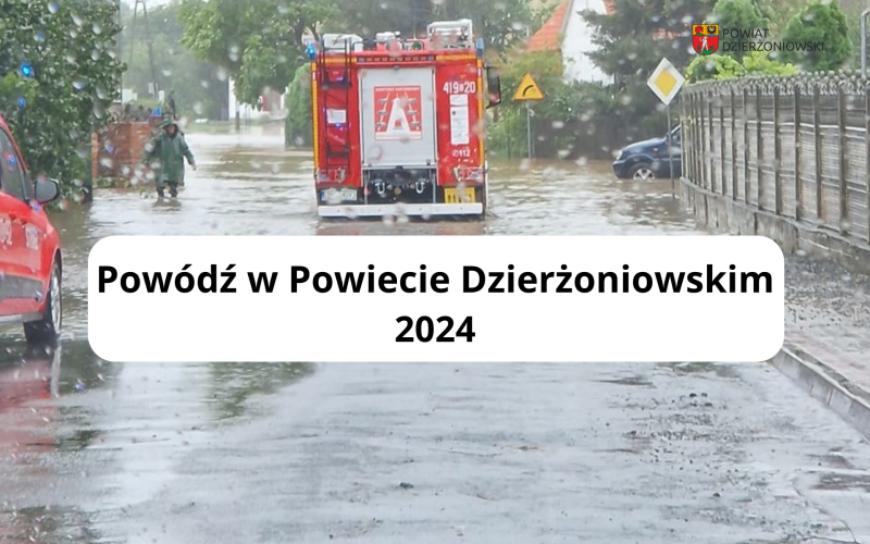 grafika z napisem Powódź w powiecie dzierżoniowskim