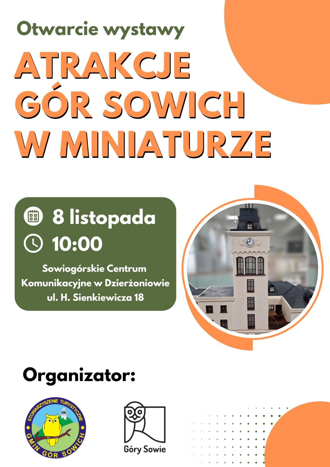 plakat- wystawa Atrakcje Gór Sowich w Miniaturze 