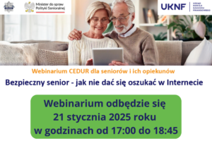 grafika informująca o webinarium dla seniorów