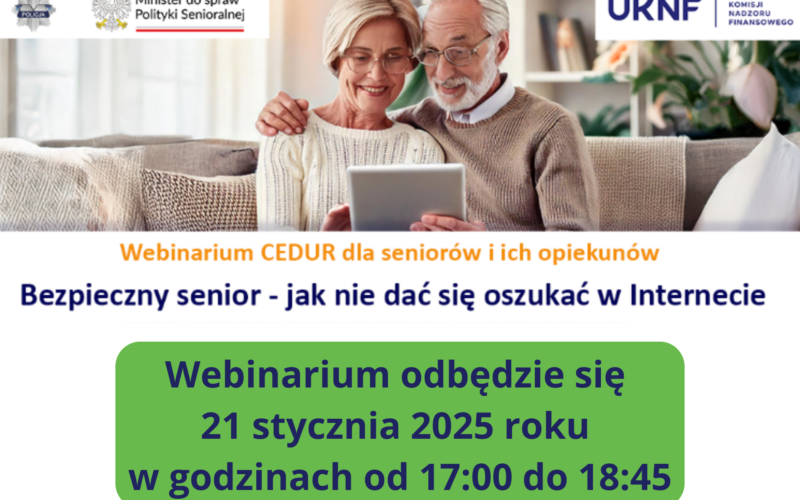 grafika informująca o webinarium dla seniorów