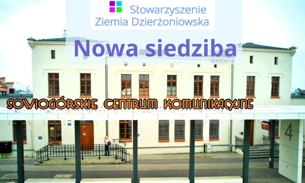 Grafika informująca o zmianie siedziby Stowarzyszenia Ziemia Dzierżoniowska