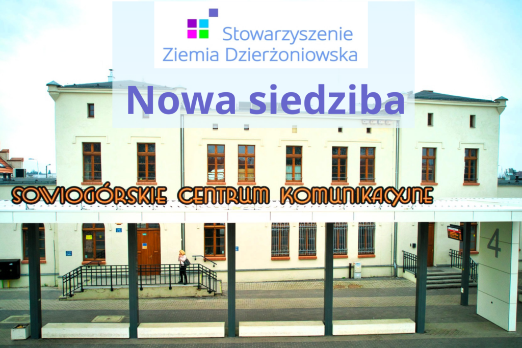 Grafika informująca o zmianie siedziby Stowarzyszenia Ziemia Dzierżoniowska