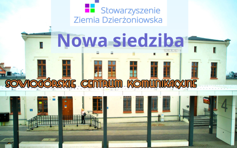 Grafika informująca o zmianie siedziby Stowarzyszenia Ziemia Dzierżoniowska