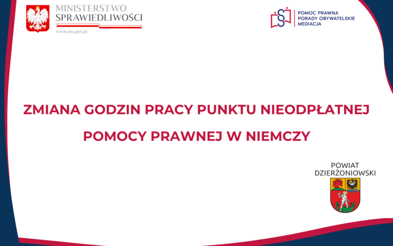 Grafika informująca o zmianie godzin pracy punktu NPP w Niemczy