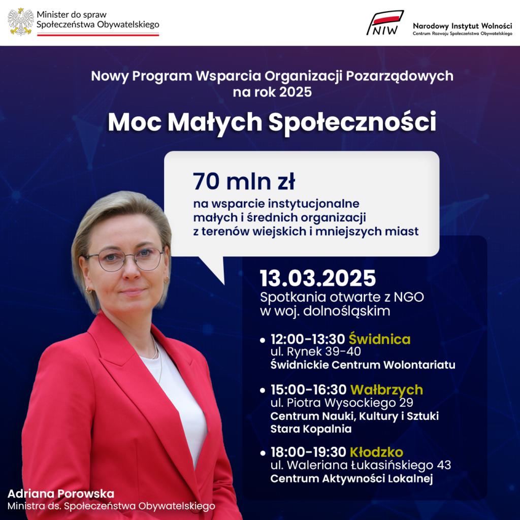 Zaproszenie na spotkanie z Ministrą Adrianą Porowską w dniu 13 marca