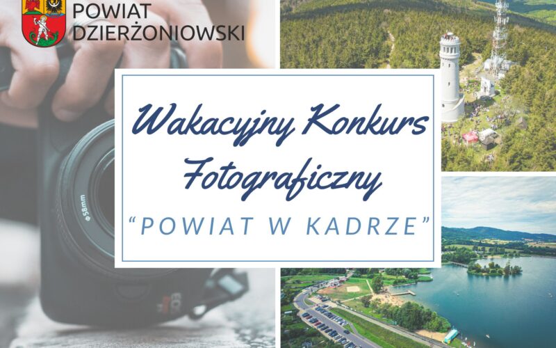 Wakacyjny konkurs fotograficzny powiat w kadrze, trzy zdjęcia: aparat fotograficzny, zbiornik sudety i wielka sowa