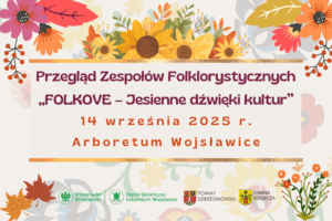 grafika folkove kwiaty i liście, w tle motyw folkowy