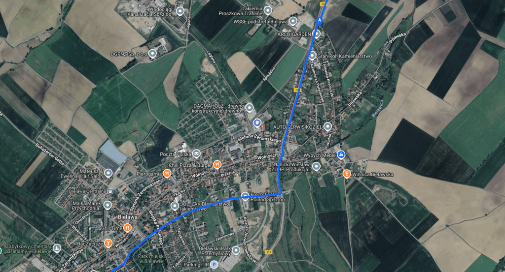 Bielawa odcinek 2 na mapie, od obwodnicy do granicy z Dzierżoniowem