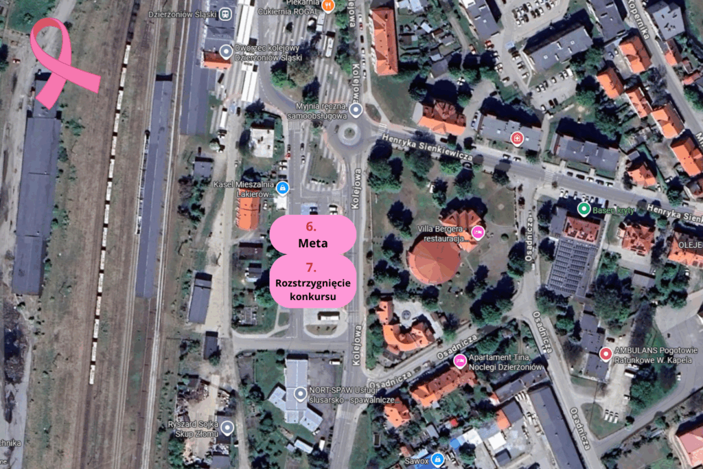 mapa z zaznaczonym miejscem mety