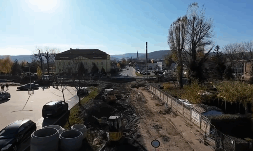 widok na budowę ronda w Pieszycach