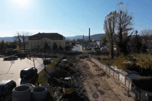 widok na budowę ronda w Pieszycach