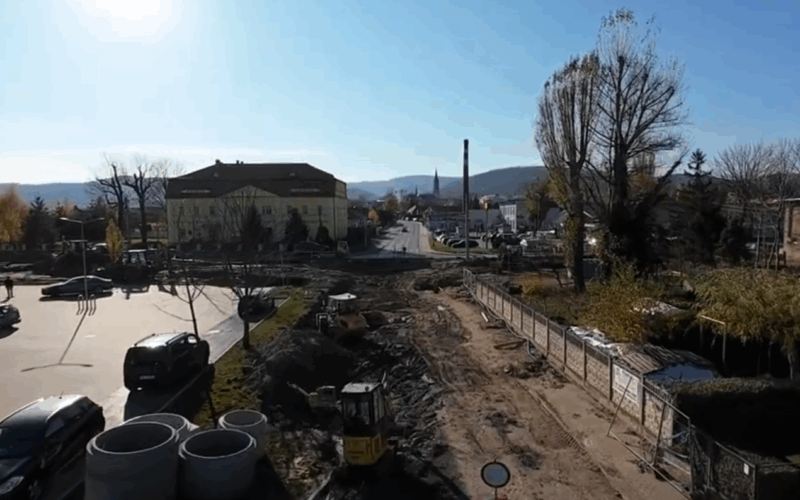 widok na budowę ronda w Pieszycach