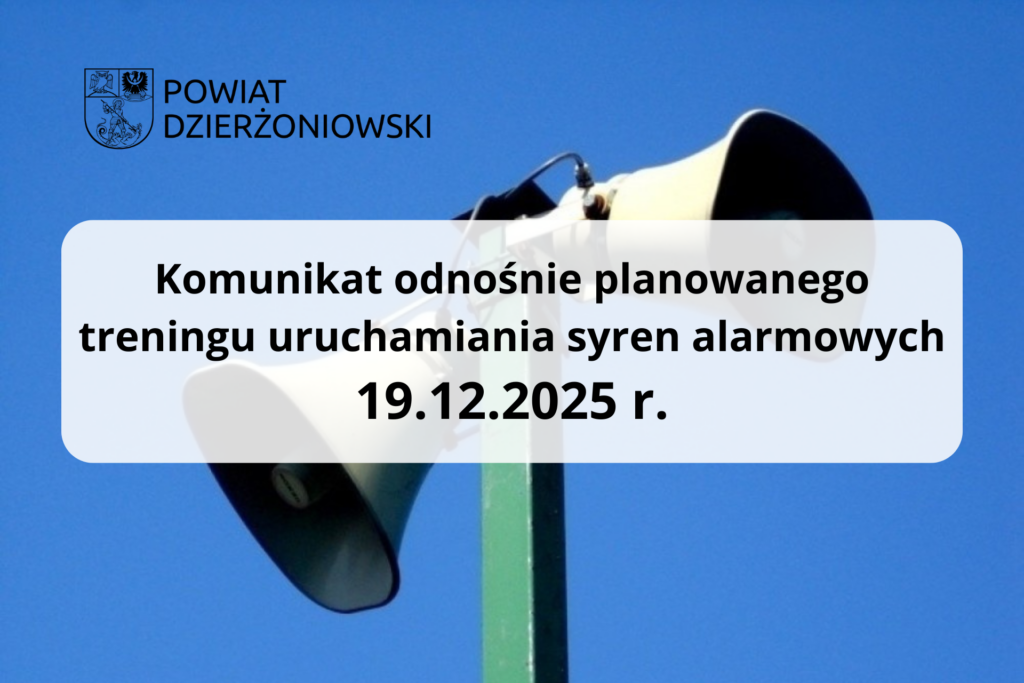 komunikat o planowanym treningu uruchomienia syren alarmowych 19 grudnia