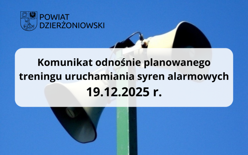 komunikat o planowanym treningu uruchomienia syren alarmowych 19 grudnia