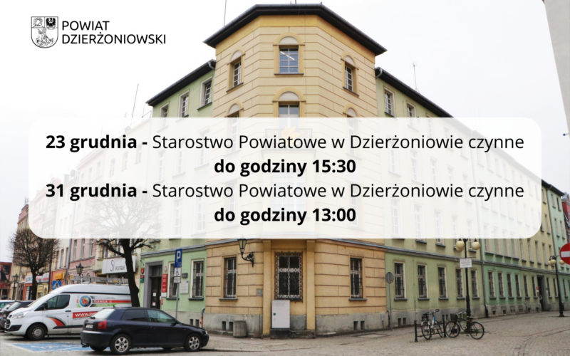 budynek starostwa w rynku, skrócone godziny pracy starostwa powiatowego w Dzierżoniowie