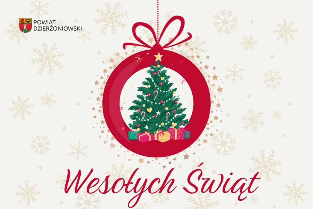 kartka świąteczna, choinka na środku, poniżej napis wesołych świąt