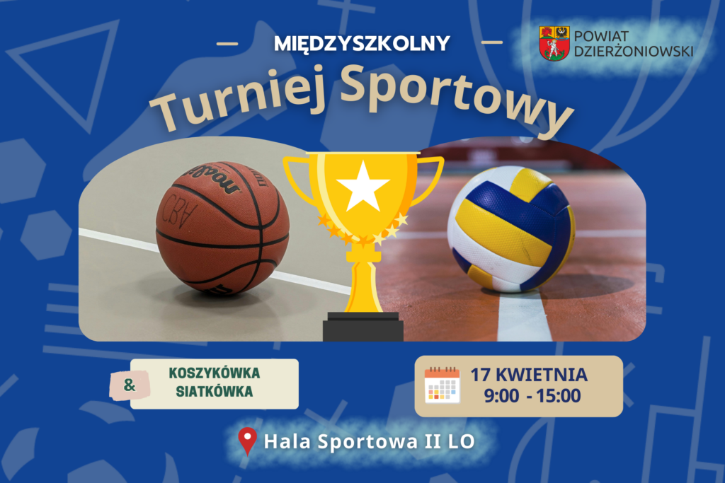 Turniej sportowy - grafika piłki i puchar