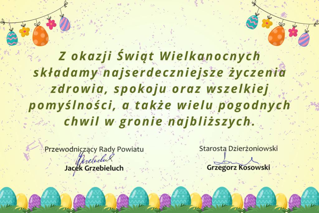 Kartka Wielkanocna życzenia tył, kolorowe jajka, żółte tło