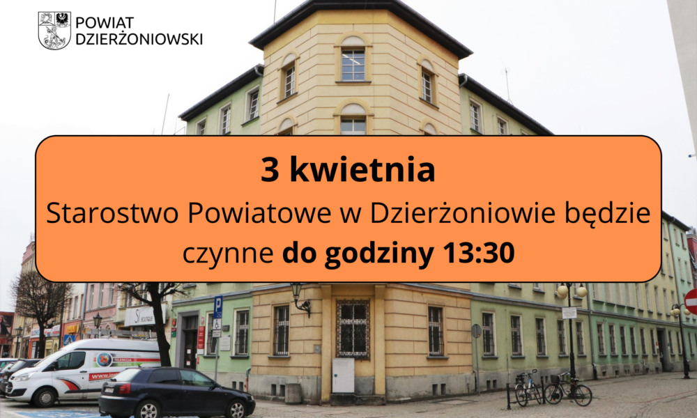 skrócone godziny pracy, w tle budynek starostwa