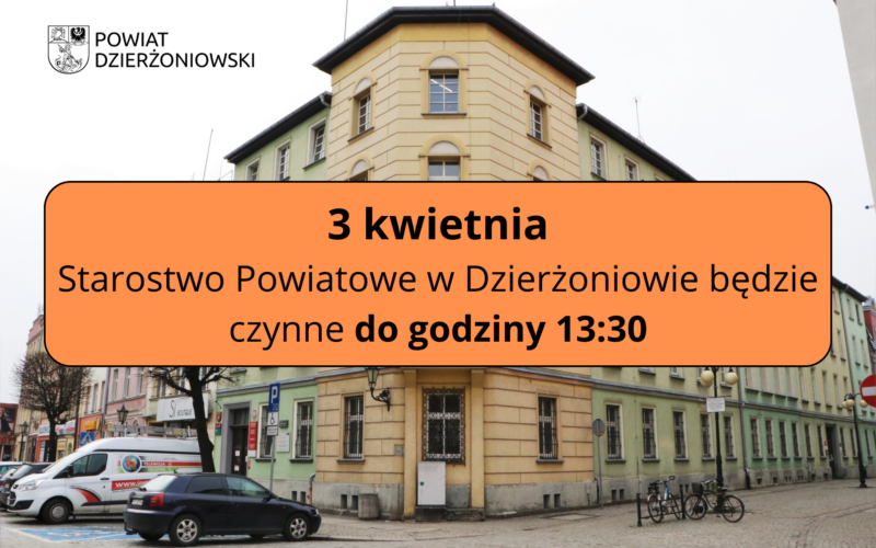 skrócone godziny pracy, w tle budynek starostwa