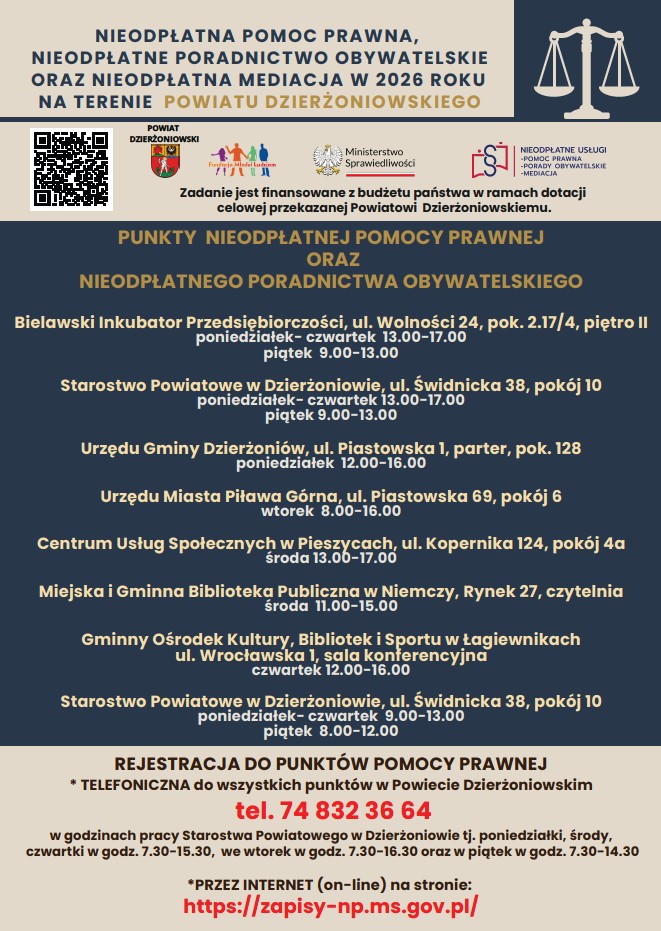 ulotka z adresami nieodpłatnych punktów pomocy prawnej