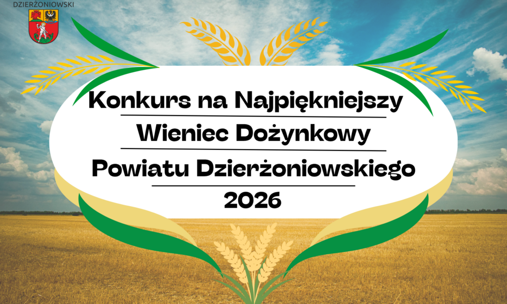 Grafika Konkurs na Najpiękniejszy Wieniec Dożynkowy 2026, w tle pole ze zbożem