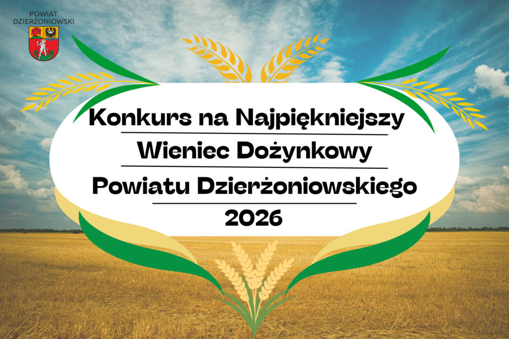 Grafika Konkurs na Najpiękniejszy Wieniec Dożynkowy 2026, w tle pole ze zbożem