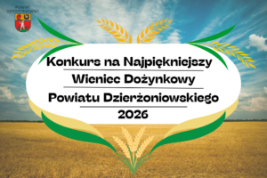 Grafika Konkurs na Najpiękniejszy Wieniec Dożynkowy 2026, w tle pole ze zbożem