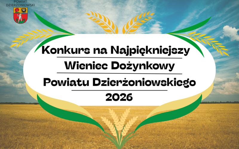 Grafika Konkurs na Najpiękniejszy Wieniec Dożynkowy 2026, w tle pole ze zbożem