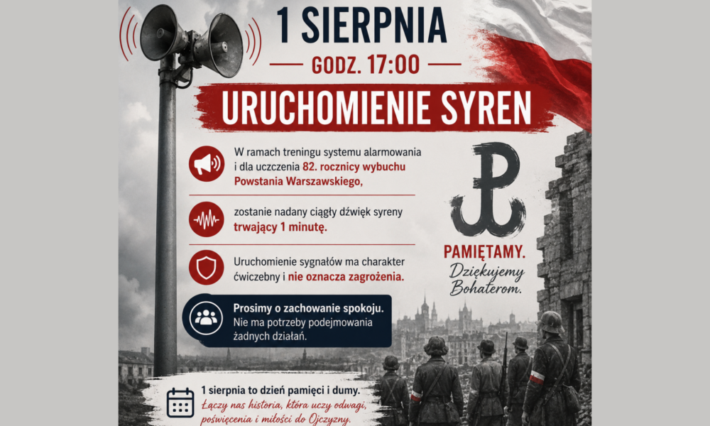 grafika informująca o włączeniu syren 1 sierpnia