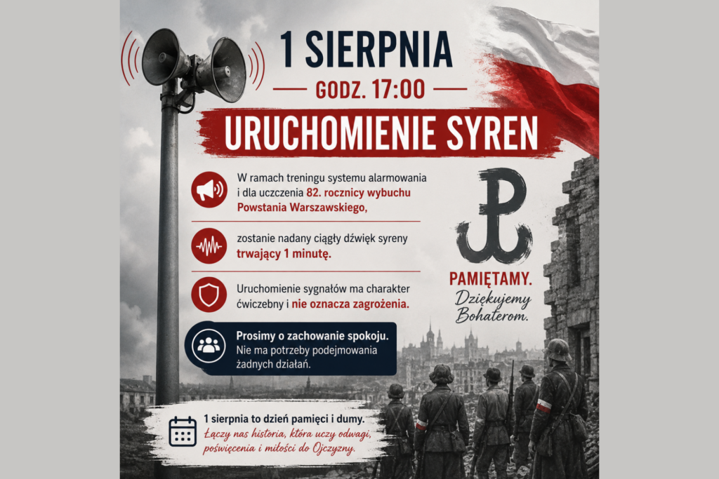 grafika informująca o włączeniu syren 1 sierpnia