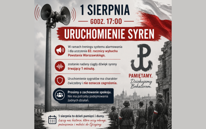 grafika informująca o włączeniu syren 1 sierpnia