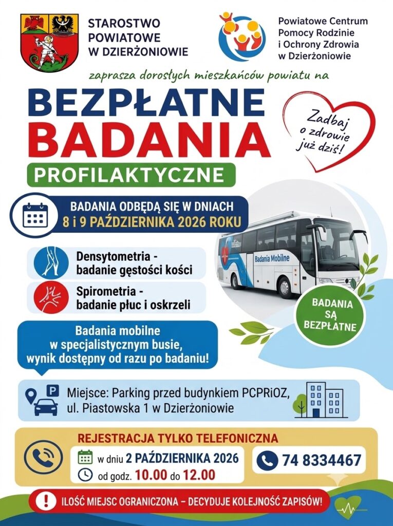 plakat promujący bezpłatne badania 8 i 9 paździenika