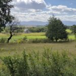 widok z drogi na pola i góry